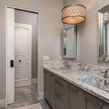 Guest Bath With Marble Vanity and Integrated Sinks
