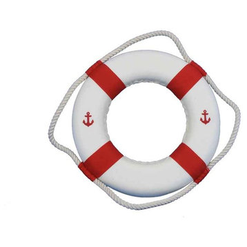 Classic White Decorative Anchor Lifering With Red Bands 10''