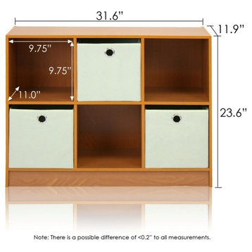 Basic 3X2 Bookcase Storage With Bins, Light Cherry/Ivory