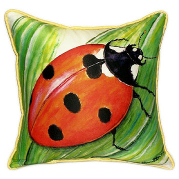 Pair of Betsy Drake Ladybug Large Pillows 18 Inch x 18 Inch