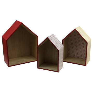 Set of 3 Basic Luxury Shadow Boxes with Rose Red Accents 11.5, 15.5"