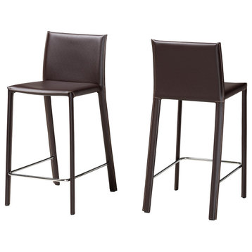 Baxton Studio Brown Leather Counter Stool, Set of 2