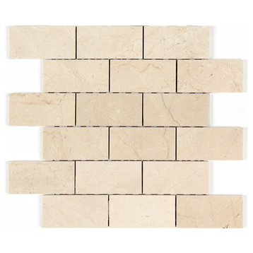 12"x12" Crema Marfil Polished Marble Brick Mosaic