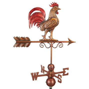 Bantam Red Rooster Weathervane, Pure Copper Hand Finished Multi-Color Patina