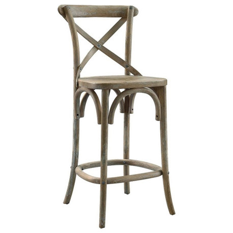 Modway Gear 39.5" Modern Style Elm Wood Counter Stool in Gray Finish