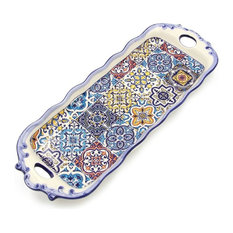 Hand-painted Portuguese Decorative Ceramic Serving Tart Tray, Blue