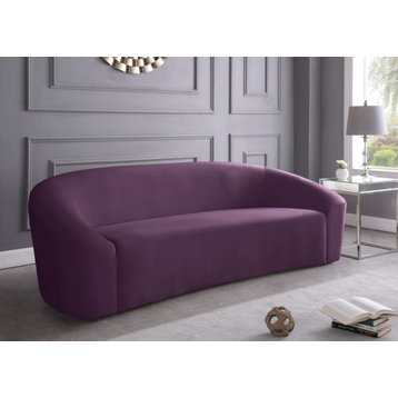 Riley Velvet Upholstered Rounded Sofa, Purple