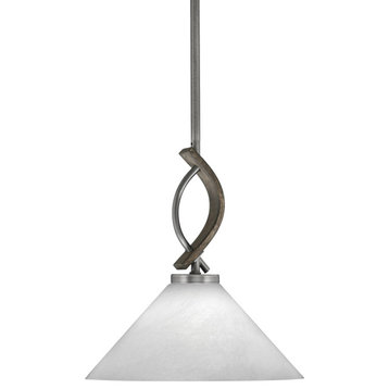 Monterey Mini Pendant Graphite & Painted Distressed Wood-look 12" White Marble