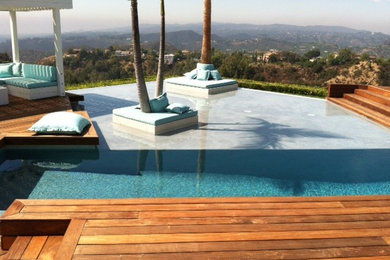 Mid-sized trendy backyard custom-shaped infinity pool photo in Los Angeles