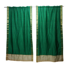 Mogul Interior - 2 Green Sari Panel Rod Pocket Curtain Door Decor Drapes 84x44 - Curtains