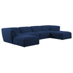 Meridian Furniture - Miramar Linen Textured Fabric  6-Piece Modular U-Shaped Sectional, Navy - Unwind and let your cares float away while you're curled up in the welcoming confines of this Miramar Modular Sectional. This sophisticated modular sectional is made from premium materials with a solid frame that ensures durability and long-lasting service life. The soft navy linen textured upholstery on this modular sectional makes it feel super indulgent against the skin. Pair this sectional with other items in the Miramar collection for a complete lookthe latches underneath make pairing a snap.
