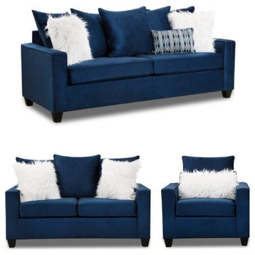 Home Square 3-Piece Set with Chair and Loveseat and Sofa in Navy Blue
