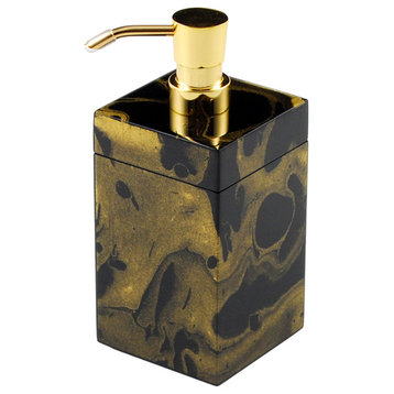 Black Gold Marble Lacquer Bathroom Accessories, Soap Pump