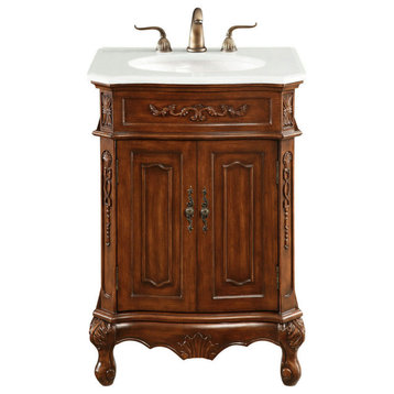 24" Single Bathroom Vanity, Brown With Ivory White Marble, Vf-1005-Vw