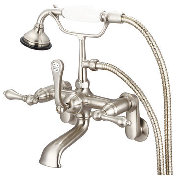 Vintage Classic Wall Mount Tub Faucet With Handshower, Brushed Nickel Finish Wit
