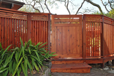 Inspiration for a mid-sized contemporary backyard deck remodel in San Luis Obispo with a fire pit and no cover