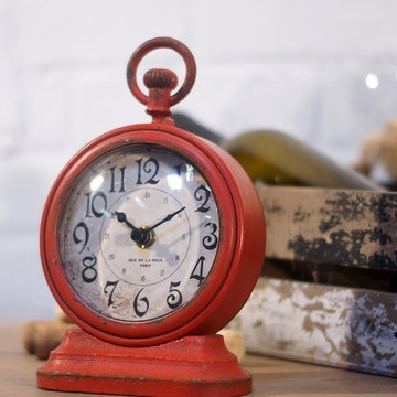 Metal Vintage Table Clock - Red