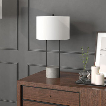 Uma 27.75 Tall Table Lamp with Fabric Shade in Blackened Bronze/Concrete/White