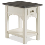Riverside Furniture - Riverside Furniture Grand Haven Chairside Table - Grand Haven is a charming cottage mix of painted and gently weathered surfaces, a collection evocative of family furnishings gently loved and worn from one generation to the next. Crafted from hardwood solids and paint-grade veneers, Grand Haven brings the collected, aged-to-perfection feel home, with a variety of pieces that marry a vintage vibe with an ability to adapt easily to individual expression and lifestyle. Hallmarks include a Feathered White finish paired with planked and chiseled charcoal tops, subtle rope and beading motifs, and bracket supports reminiscent of gingerbread on a picturesque wrap-around porch.