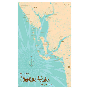 Lakebound Charlotte Harbor Florida Map Art Print, 12"x18"