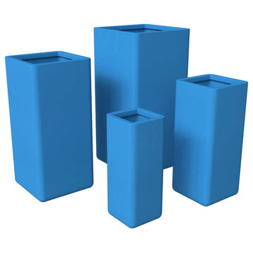 Marquee 4-Piece Square Planter Set, Fiberstone and MgO Clay, Blue