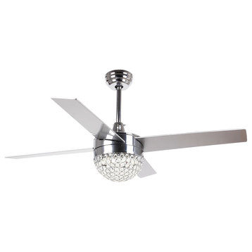4-Blade Crystal Ceiling Fan With Light, Satin Nickel