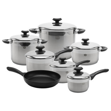 YBM Home 18/10 Tri-Ply Stainless Steel Set Induction Compatible, Black, 13 Pieces