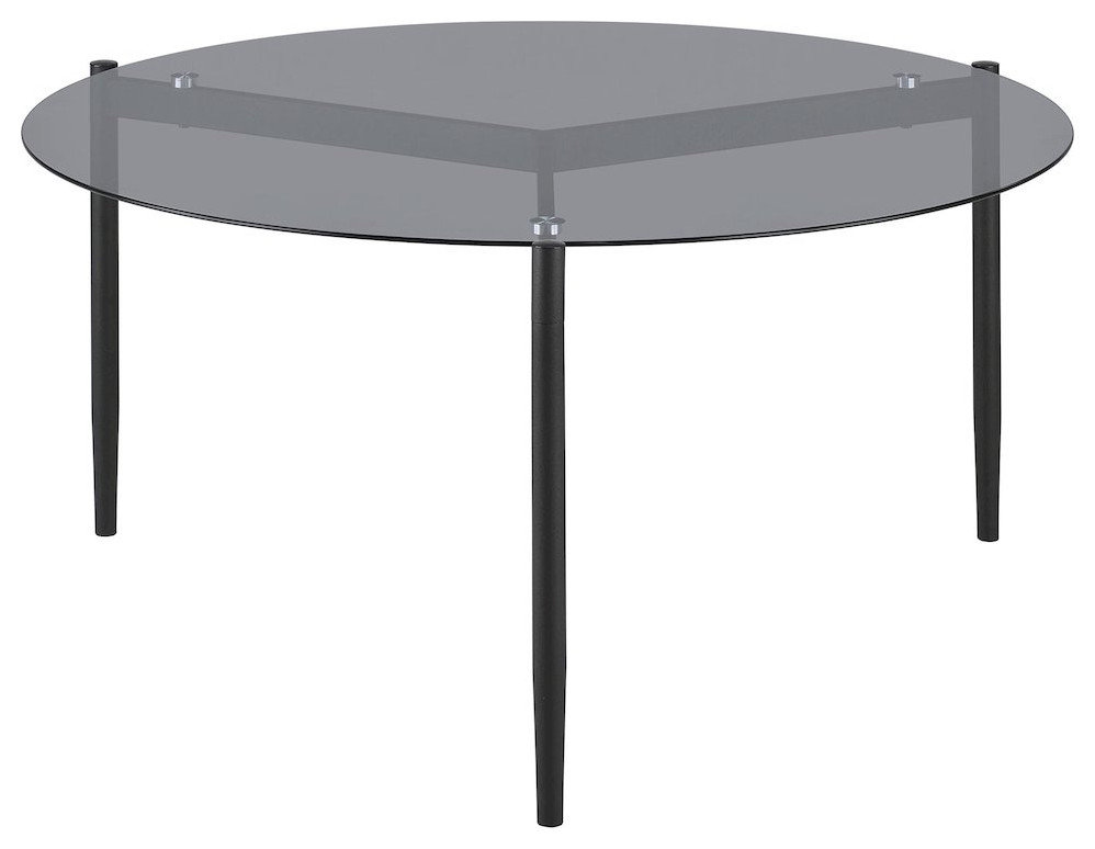 Rosalie Round Smoked Glass Top Coffee Table Sandy Black - Transitional ...