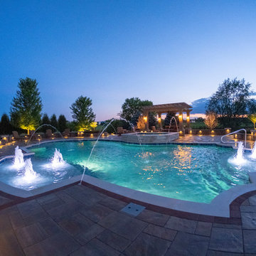 Elgin, IL Roman End Pool with Freeform Hot Tub