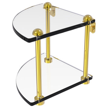 Two-Tier Corner Glass Shelf, Polished Brass