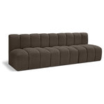 Meridian Furniture - Arc Boucle Fabric Upholstered 3-Pc. Modular Sofa, Brown - Give your living room or den the perfect blend of style and versatility with this Arc boucle fabric curved modular Sectional. Part of the Arc modular furniture collection, this Sectional comes upholstered in rich brown boucle fabric and features deep channel tufting that adds a touch of luxury while enhancing comfort and support. A seamless combination of form and function, this chair can be used with other Arc pieces to create a myriad of configurations in your well-curated room.