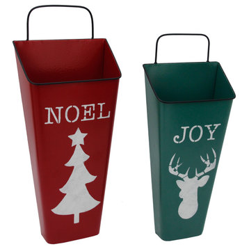 Set of 2 Red Noel and Green Joy Christmas Container Wall Hangings 19.75"