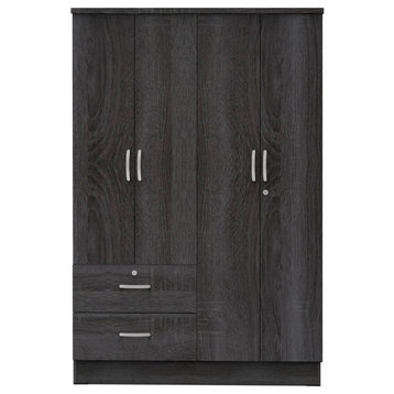 Better Home Products Luna Modern Wood 4 Doors 2 Drawers Armoire, Gray