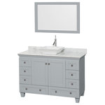 Wyndham Collection - Acclaim Single Bathroom Vanity With Mirror, 48" - Wyndham Collection Acclaim 48" Single Bathroom Vanity in Oyster Gray, White Carrera Marble Countertop, Pyra White Porcelain Sink, and 24" Mirror