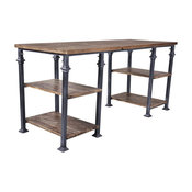 Desk, Gray and Pine Finish