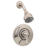 Symmons - Allura Single Handle Dual Spray Shower with VersaFlex Integral Volume Control, S - Focused on timeless beauty and classic charm, the Symmons Allura Collection offers sophisticated detailing with bold features.  This Allura shower trim kit is made from durable materials and plated in an abrasion resistant finish over solid metal. It includes a shower arm, low flow showerhead, brass escutcheon, shower lever handle, and integral volume control handle to control the volume of the shower water. Also, part of this trim kit is a Temptrol Pressure Balancing Mixing Valve with the VersaFlex™ Integral Volume Control, which allows you to adjust the volume of water from the showerhead. The primary, ADA compliant, lever handle on this trim turns in the direction of the hot and cold indicators to adjust your shower water temperature. At an eco friendly rate of 1.75 GPM, the low flow showerhead saves money on your water bill by conserving water, without affecting the shower's performance. This kit includes everything needed for installation and is backed by the Symmons technical support team and a lifetime limited warranty.