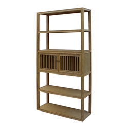 Light Natural Raw Wood Shutter Doors Bookcase Divider Cabinet - Bookcases