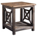 Uttermost - Uttermost Spiro Reclaimed Wood End Table - Solid, Reclaimed Fir Wood, Hand Finished In Brushed Black With Natural Wood Undertones. Top Is Sun Faded And Left Natural With Only A Light Gray Glaze. Reclaimed Wood Is Restored From A Previous Life As Old Doors, Railroad Ties, Etc, And Features Old Nail Holes, Mineral Staining, And Natural Imperfections. Note That Solid Wood Will Continue To Move With Temperature And Humidity Changes, Which Can Result In Small Cracks And Uneven Surfaces, Adding To Its Authenticity And Character.