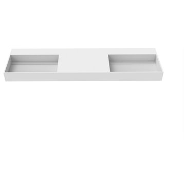 Juniper Wall Mounted Countertop Concealed Drain Basin Sink, White, 72, Double Basin, No Faucet Hole