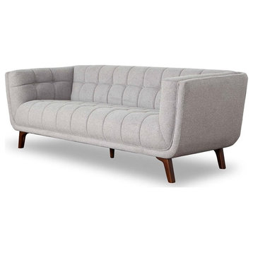 Allen Mid-Century Modern Tufted Back Living Room Fabric Sofa in Light Gray