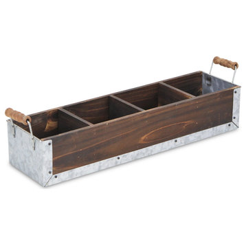 Wood And Metal 4 Slot Organizer With Side Handles