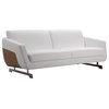 Modern Armondo Sofa in Two Tone White Microfiber Leather and Camel Accent