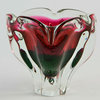 Consigned Studio Art Glass Vase/Tea light in Green & Cranberry Colours, 1960s