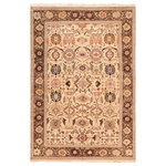 Bareens Designer Rugs - Shabby Chic Ziegler Catharin Beige/Green Wool Rug  - 4'6'' x 6'10'' - A Persian influenced Turkish hand knotted rug made by skilled artisans capable of creating the most exceptional vegetable dyes and hand-spun New Zealand wool. This gorgeous one of a kind Peshawar Kafkaz handmade rugs is also known as a Chobi Ziegler Rug. This gorgeous rug is extremely versatile and is famous for its pleasing color palette and informal design that works in a myriad of interiors. It has been expertly hand-tied, finished, sun-dried, and can contain up to 1.5 million knots. It takes 4 skilled artisans to hand knot this rug nine to twelve months to complete this piece of art. The invigorating colors and patterns in this rug will give your home an elegant and fresh appearance. While drawing upon the coloring and patterns of antique rugs, contemporary Peshawar pieces incorporate modern design motifs and feature vibrant color tones. Give your room a luxurious look and feel with this beautiful rug with gorgeous color pallet. The intricate design allows this oriental rug to create a royal ambience in any d�cor. Hand knotted construction and natural fibers gives this rug soft feel under your feet.