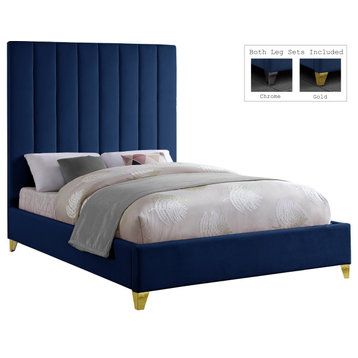 Via Velvet Upholstered Bed, Navy, Full