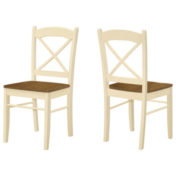 Dining Chair, Set Of 2, Sidedining Room, Oak And Cream, Wood Legs, Transitional