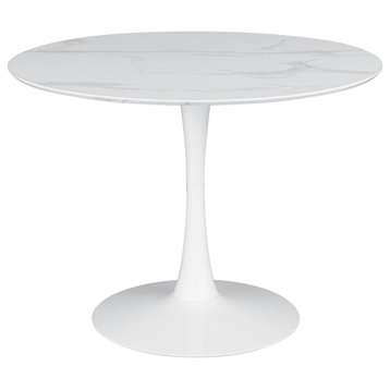 Loxi 40" Round Dining Table, White Fauxmarble Top, Tulip Accent Body