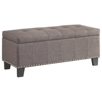 Traditional Storage Bench, Channel Stitched Linen Upholstery & Tufted Lid, Brown