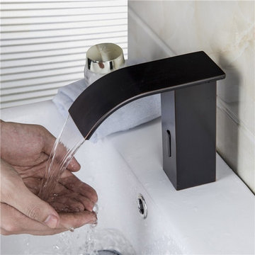 Waterfall Spout Electronic Automatic Sensor Hot & Cold Bathroom Sink Faucet