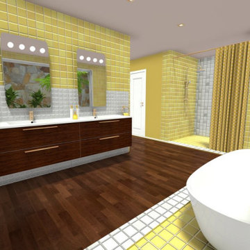 Mid-Century Modern bathroom with yellow details